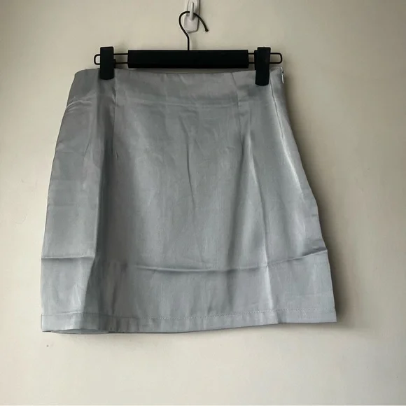 Princess Polly 2pc Light Blue Satin Long Sleeve Top + Mini Skirt Coord Set 4 - Picture 4 of 7